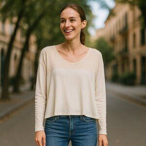 We The Free Cream White Oversized Long Sleeve Top Boho Slouchy Flowy Size M